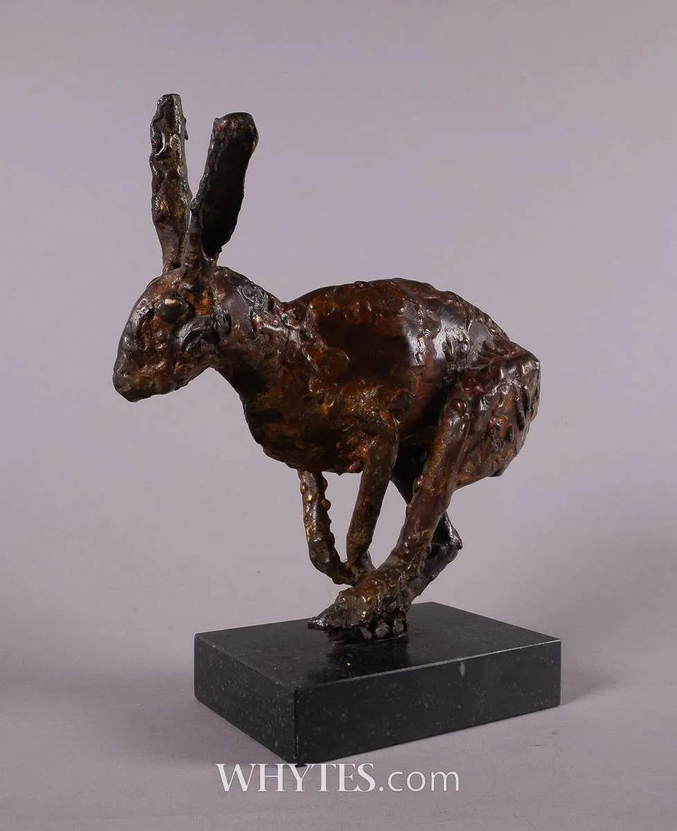 20th Century School, RUNNING HARE, copper on grey marble base