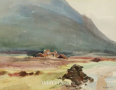 TURF HARVESTING, COUNTY DONEGAL by Kathleen Isabella Mackie, watercolour, offered Mar 2025