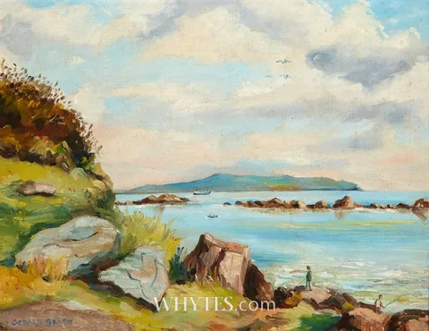 Gerald J. Bruen, VIEW OF DUBLIN BAY FROM DILLONS PARK, DALKEY, 1983, oil on canvas board