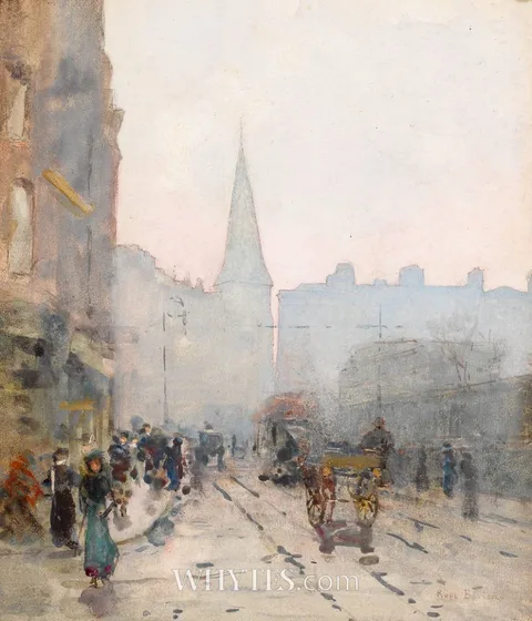 Rose Maynard Barton, SUNSET TOWARDS ST. ANDREW'S CHURCH, FROM NASSAU STREET, DUBLIN, watercolour