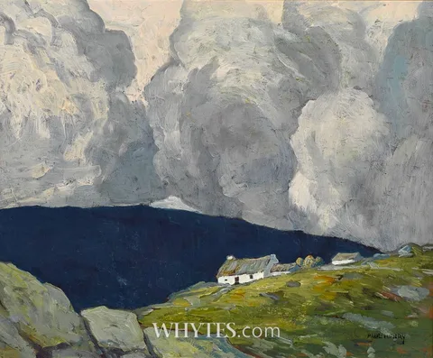 Paul Henry, COTTAGES, CONNEMARA, oil on board