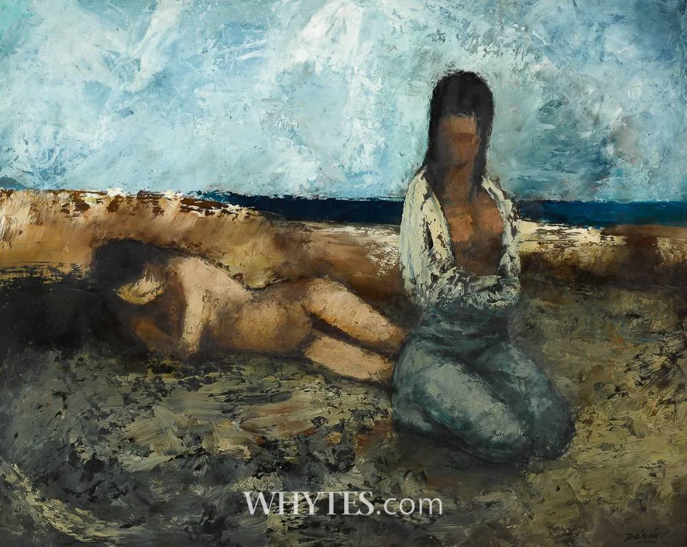 BATHERS by Daniel O'Neill, oil on board, sold Mar 2025