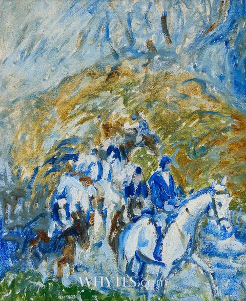 MEMBERS OF THE TIPPERARY FOXHOUNDS FORD THE RIVER CLASHAWLEY by Letitia Marion Hamilton, oil on canvas board, offered Mar 2025