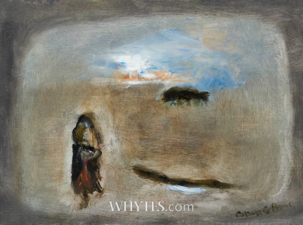 TRAVELLING WOMAN by Patrick Collins, 1968, oil on board, sold Mar 2025