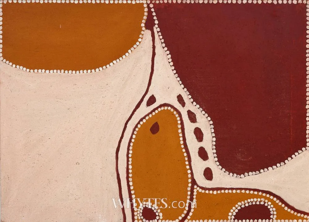 WARMUN by Freddie Timms, 1995, ochre on canvas; (unframed), sold Mar 2025