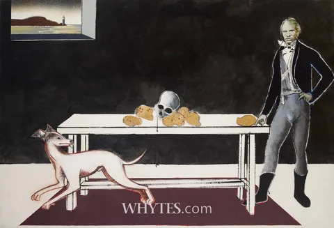 Micheal Farrell, FAMINE SERIES- NATURE MORTE IRELAND, 1846 - THIS IS NOT FAMINE, BUT ORGANISED STARVATION, 1996, oil on canvas; (unframed)