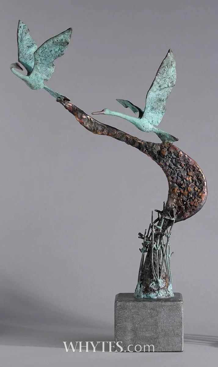 Liam Butler, CHILDREN OF LÍR, copper on Kilkenny limestone base; (unique)