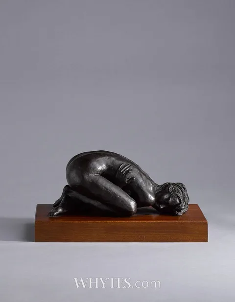 Enzo Plazzotta, CROUCHING GIRL, 1975, bronze on wooden base; (no. 3 from an edition of 9)