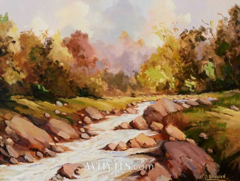 James S. Brohan, UNTITLED (RIVER AND WOOD), oil on canvas