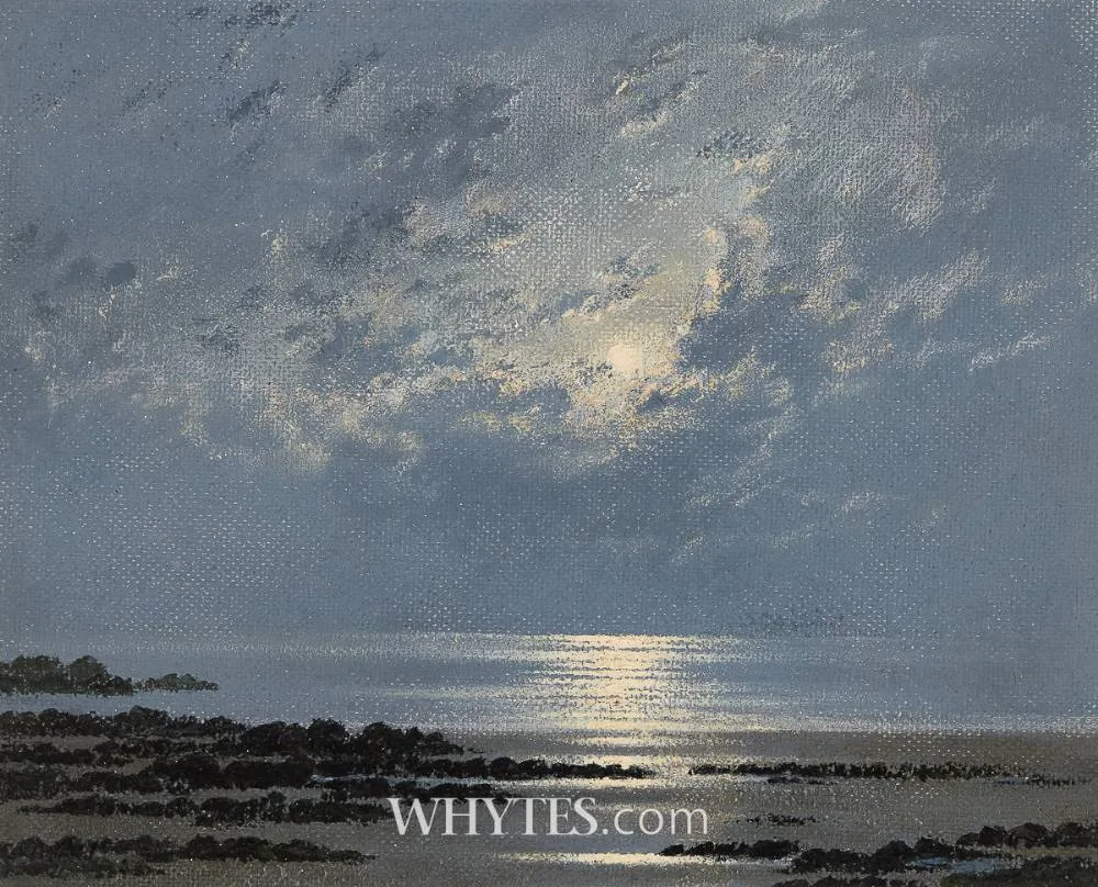 RISING MOON, RUSH, COUNTY DUBLIN by Ciaran Clear, oil on board, sold Mar 2025