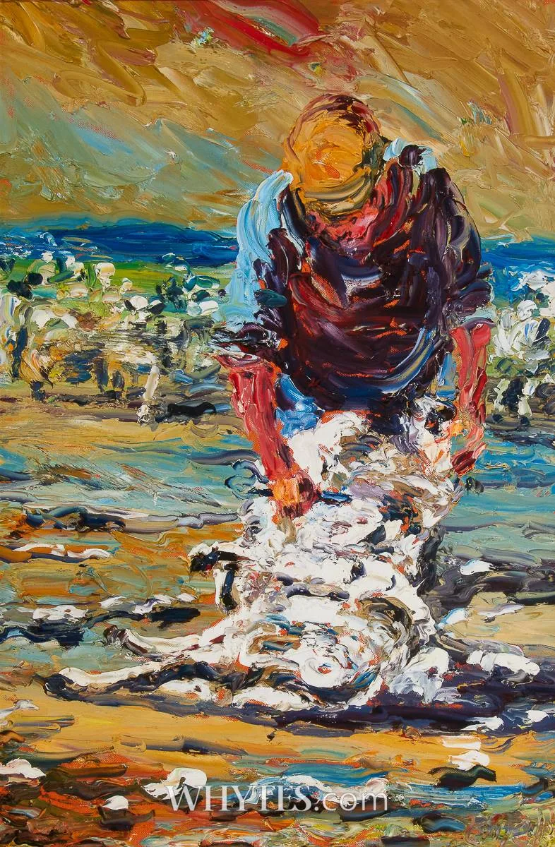 SHEEP SHEARING by Liam O'Neill, oil on canvas, sold Mar 2025