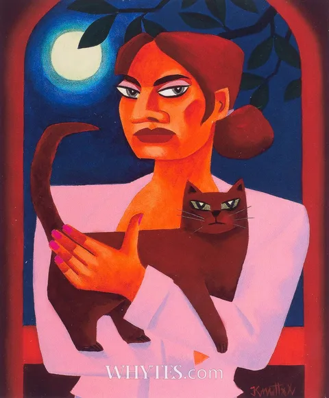 Graham Knuttel, WOMAN WITH CAT, print; (no. 3 from an edition of 2000)