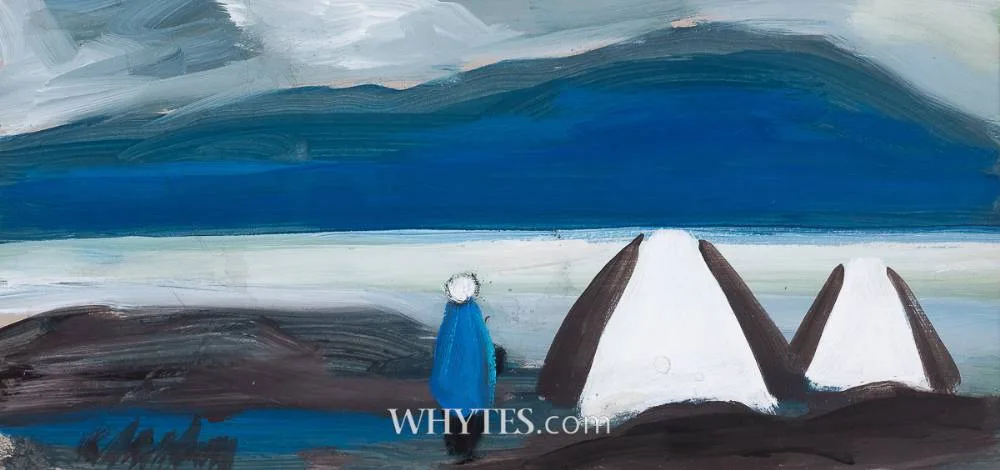 FIGURE WITH COTTAGES by Markey Robinson, gouache, sold Dec 2024