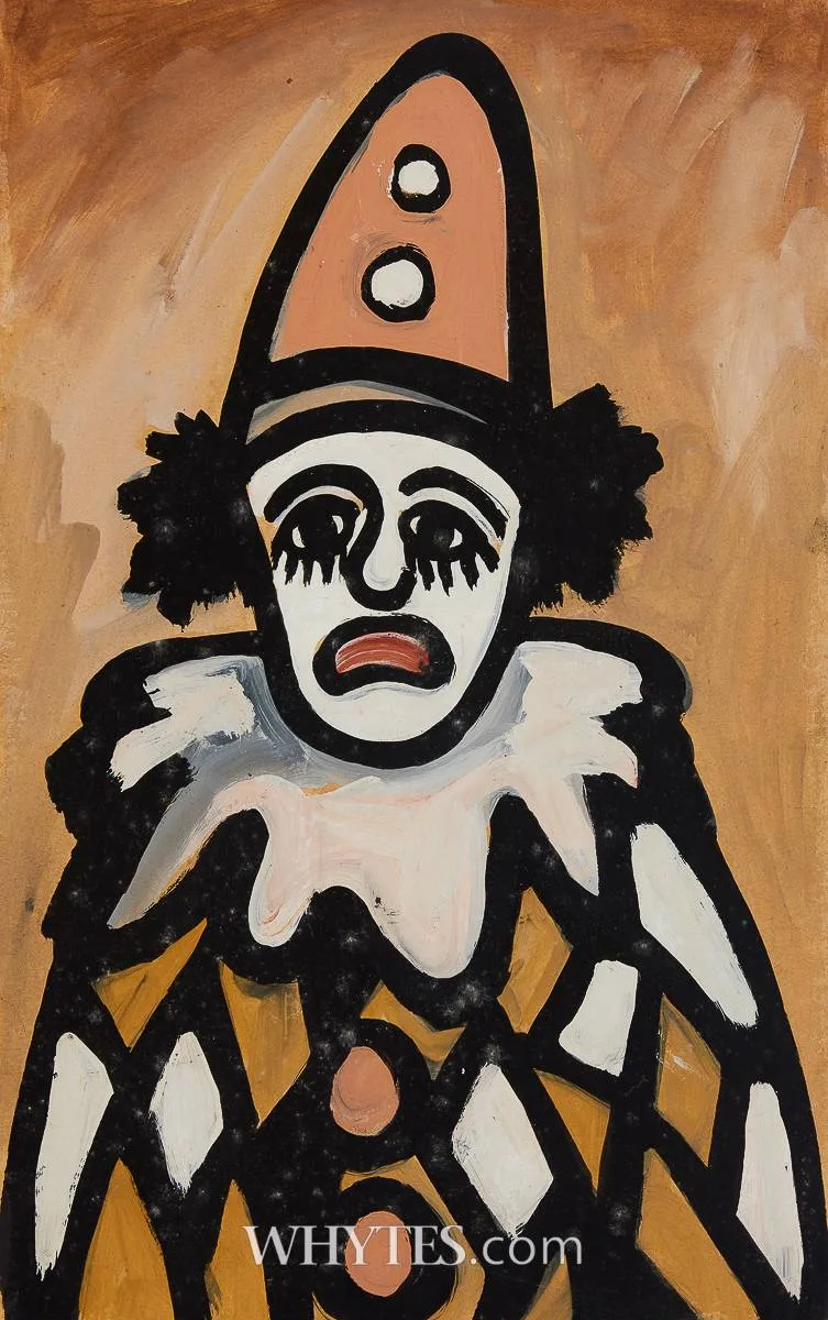 CLOWN by Markey Robinson, oil on board, sold Dec 2024