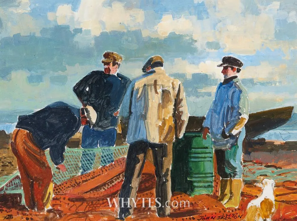 John Skelton, MENDING THE NETS, INISHMORE, 1998, gouache