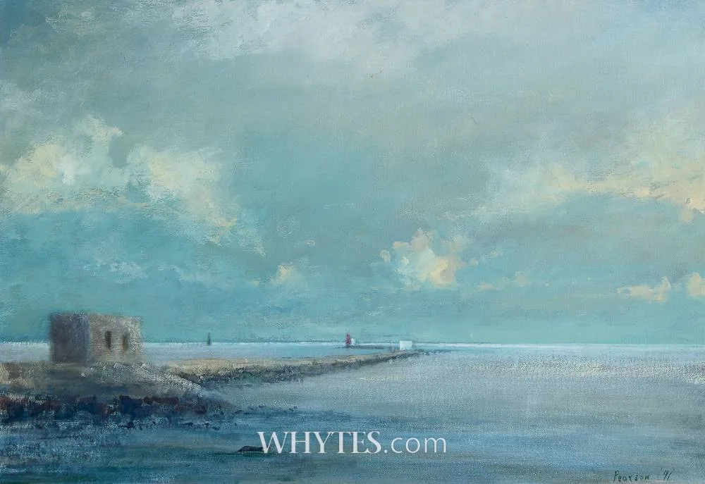 POOLBEG LIGHTHOUSE, DUBLIN by Peter Pearson, 1991, oil on canvas board, sold Dec 2024