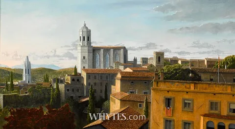 Stuart Morle, VIEW OF GIRONA AT DUSK, oil on canvas laid on board