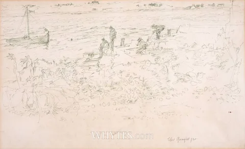 Maurice MacGonigal, UNLOADING THE LOBSTER POT, 1972, ink