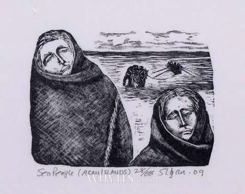 ETHEREAL VOYAGE, 2008 and SEA PEOPLE, ARAN ISLANDS, 2009 (A PAIR) by Joseph Sloan, wood engraving; (2); (unframed), offered Dec 2024