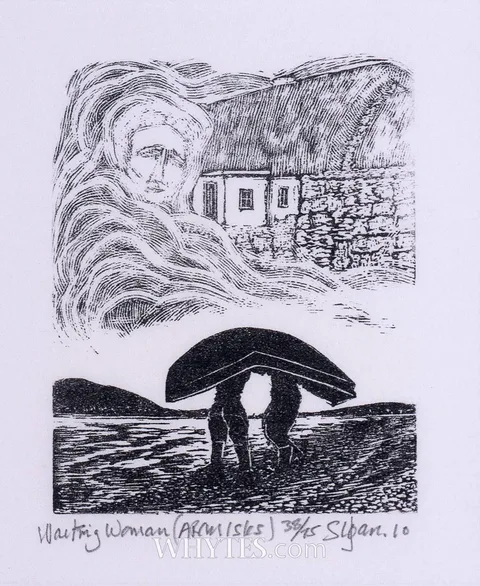 WAITING WOMAN, 2010 and HOMEWARDS, 2007, ARAN ISLANDS (A PAIR) by Joseph Sloan, wood engraving; (2); (unframed), offered Dec 2024