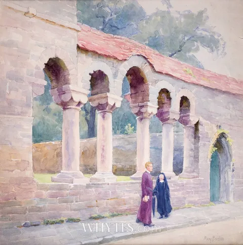 THE CLOISTERS, WINCHESTER CATHEDRAL by Mary Georgina Barton, watercolour; (unframed), offered Dec 2024