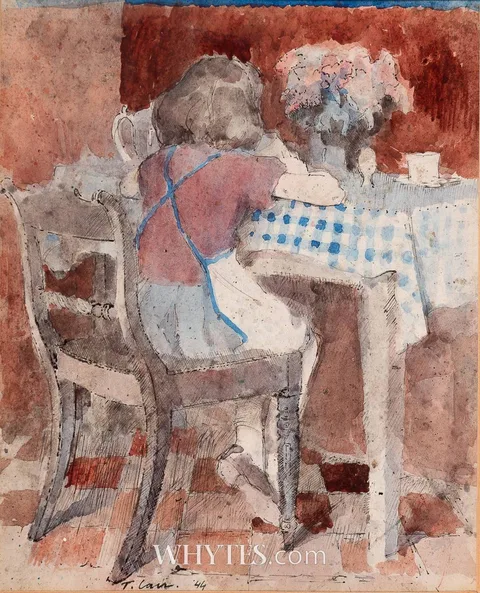 Tom Carr, GIRL DRINKING AT TABLE, 1944, watercolour and ink
