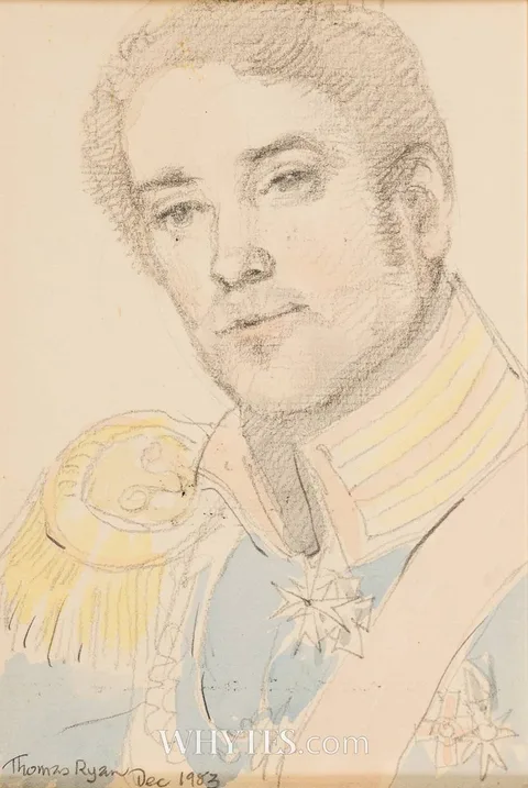 Thomas Ryan, MALE FIGURE IN DRESS UNIFORM, 1983, pencil and ink