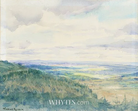 VIEW FROM THE 'LOOKOUT' NEAR KILNAMARTYRA, COUNTY CORK by Thomas Ryan, 1992, watercolour, offered Dec 2024