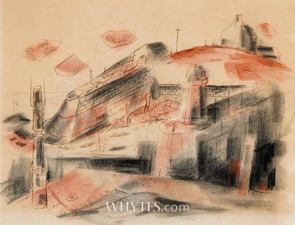HARBOUR by Norah McGuinness, 1964, crayon, sold Dec 2024