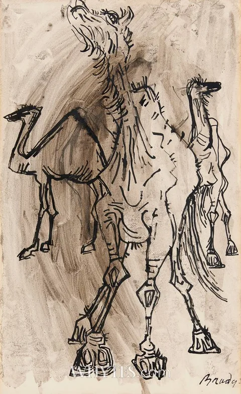 Charles Brady, CAMELS, ink with wash