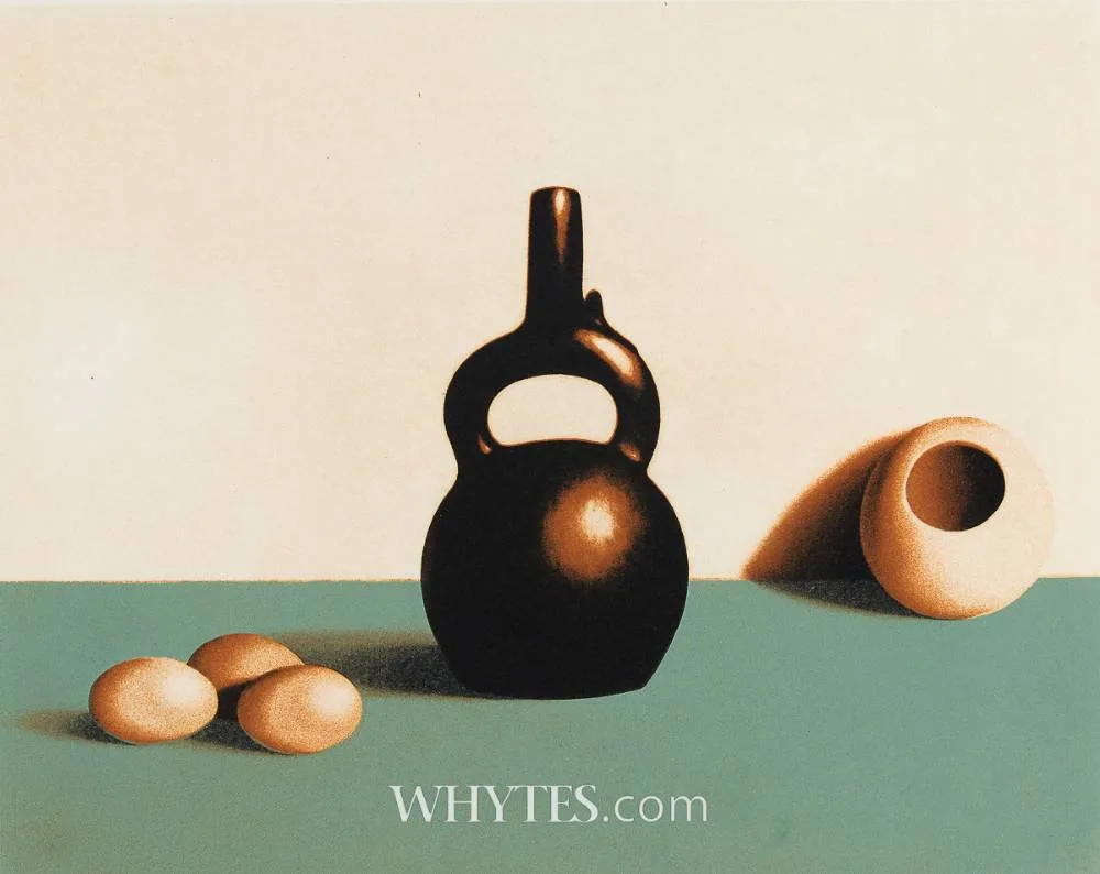 CHIMU VESSEL WITH EGGS by Liam Belton, colour etching; (no. 24 from an edition of 50), sold Dec 2024