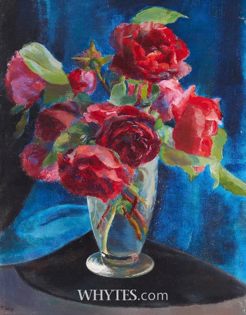Moyra Barry, STILL LIFE WITH ROSES, oil on canvas