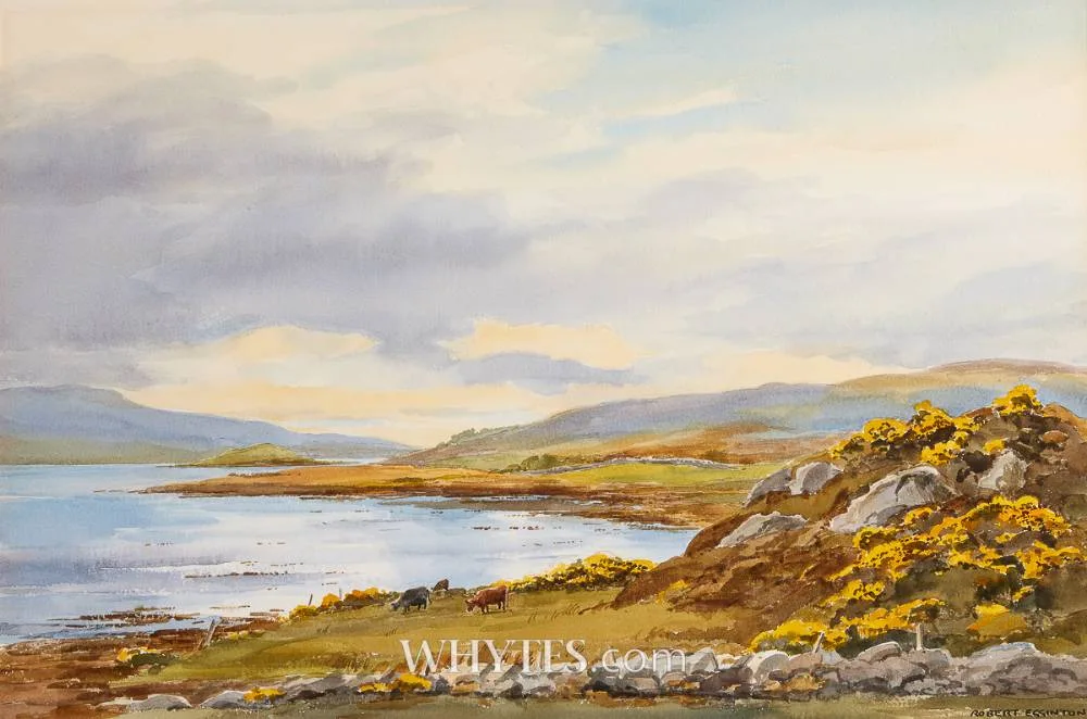 COWS GRAZING BY A RIVER by Robert Egginton, watercolour, offered Dec 2024