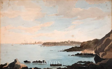 19th Century School, COASTAL SCENE WITH PORT AND TALL SHIPS, watercolour