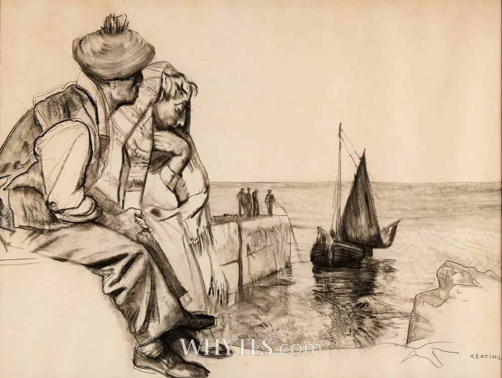ARAN ISLAND SCENE by Seán Keating, charcoal on paper, offered Dec 2024