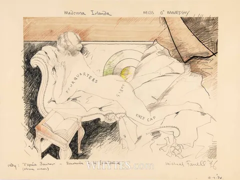 MADONNA IRLANDA (MISS O'MURPHY) by Micheal Farrell, 1976, charcoal, coloured pencils and wash, sold Dec 2024