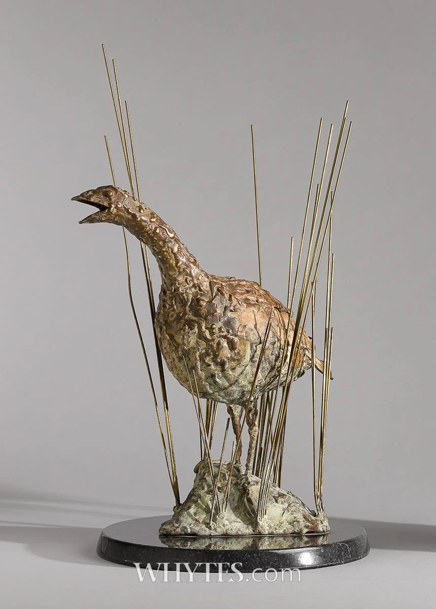 CORNCRAKE [OMEY ISLAND SERIES] by John Coll, bronze on black granite base, sold Dec 2024