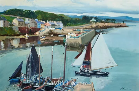 FROM THE ROOF TERRACE, ROUNDSTONE, CONNEMARA by Cecil Maguire, oil on board, sold Dec 2024