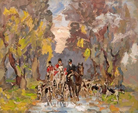 HUNTING SCENE by Letitia Marion Hamilton, oil on board, sold Dec 2024