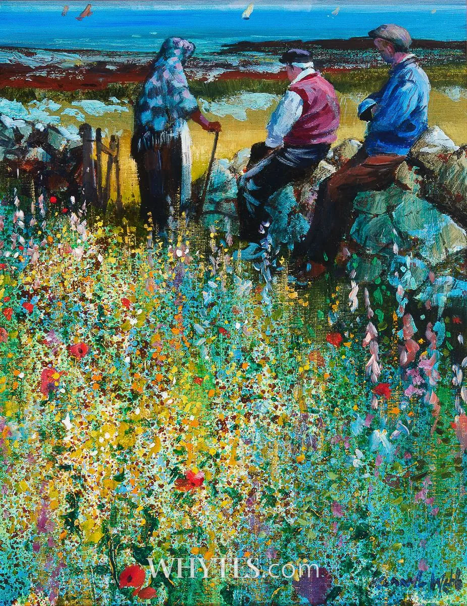 FIGURES WITH WILDFLOWERS by Kenneth Webb, oil on canvas, sold Dec 2024