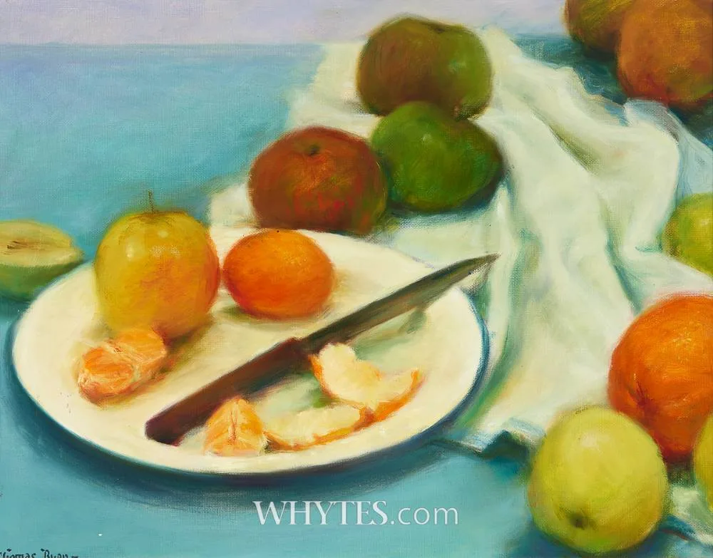 STILL LIFE WITH FRUIT by Thomas Ryan, oil on canvas, sold Dec 2024