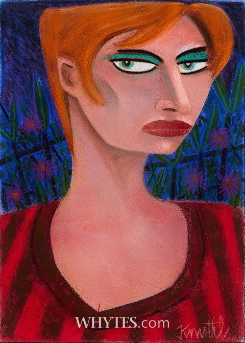Graham Knuttel, FEMALE FIGURE WITH FLOWERS, pastel