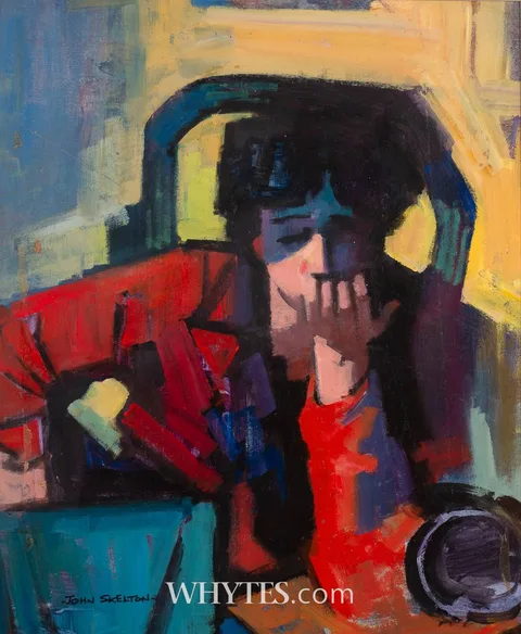 John Skelton, LADY IN RED, acrylic on board