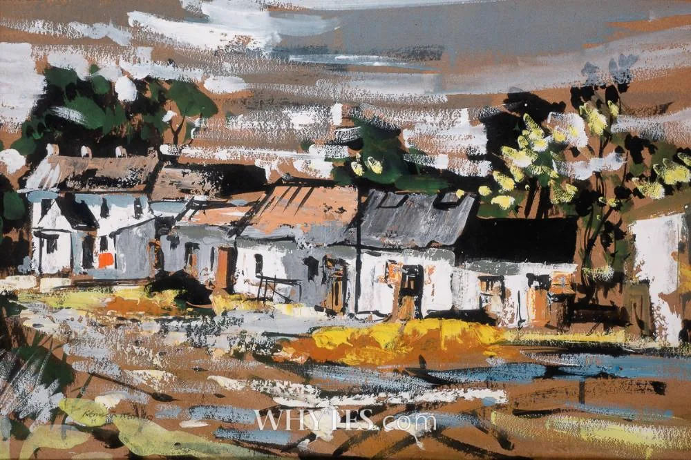 COTTAGES by Kenneth Webb, 1959, gouache, sold Oct 2024