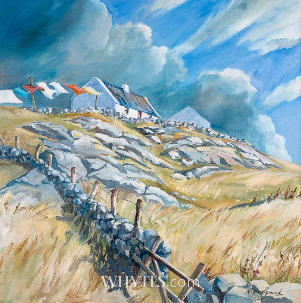Naomi Peppard, ROCKY LANDSCAPE WITH COTTAGES, oil on canvas