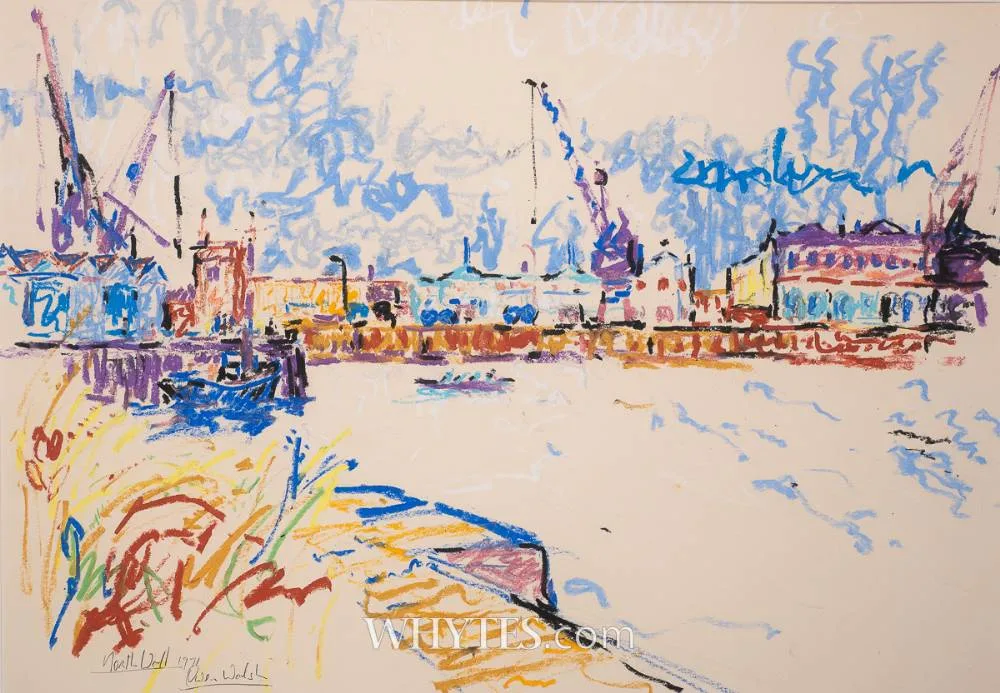 NORTH WALL, DUBLIN by Owen Walsh, 1971, pastel, sold Oct 2024