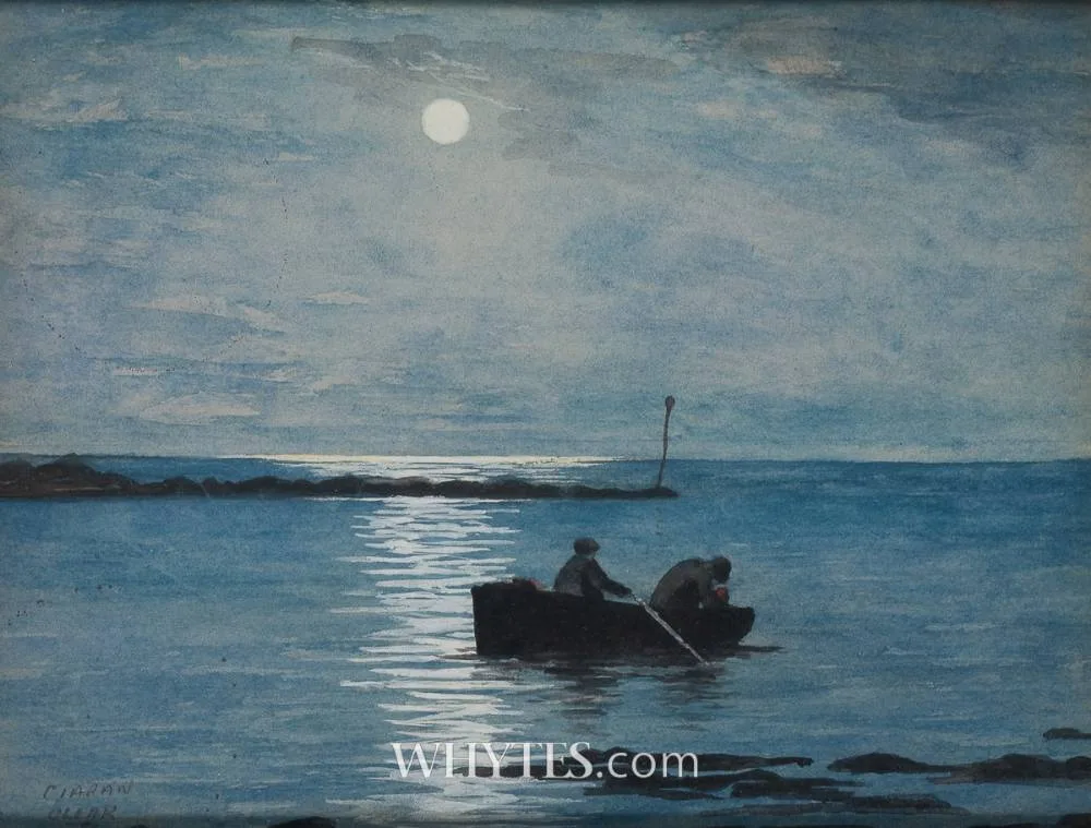 Ciaran Clear, FISHING BOAT BY MOONLIGHT, watercolour