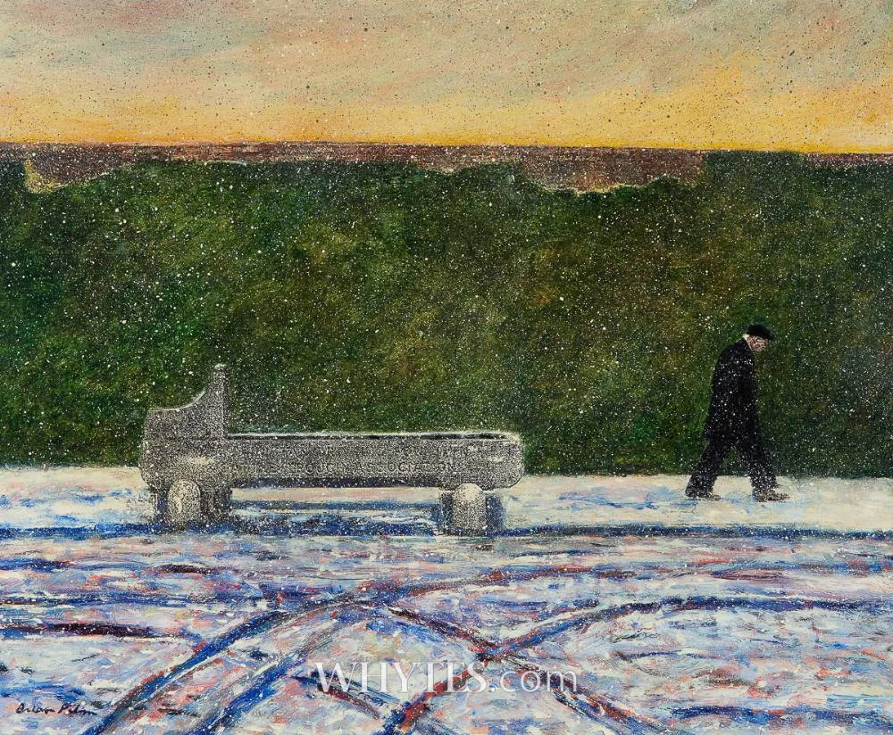 Brian Palm, ELDERLY MAN WALKING IN SNOW, mixed media