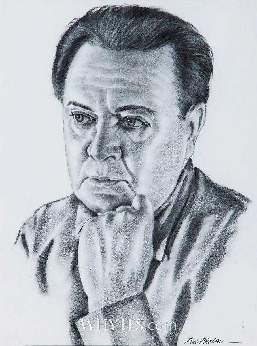 MICHEÁL MAC LIAMMÓIR by Pat Phelan, charcoal, offered Oct 2024