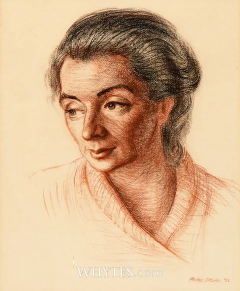 Micheál Ó Nualláin, FLANN O'BRIEN'S MOTHER, 1955, charcoal and coloured chalk